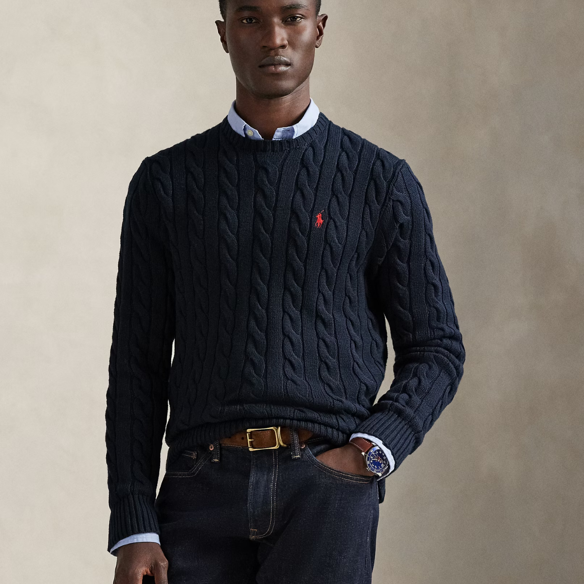 Baumwollpullover mit Zopfmuster