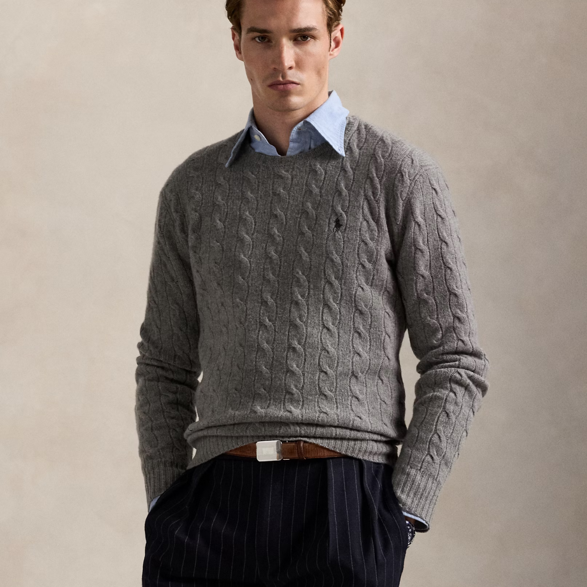 Woll-Kaschmir-Pullover mit Zopfmuster