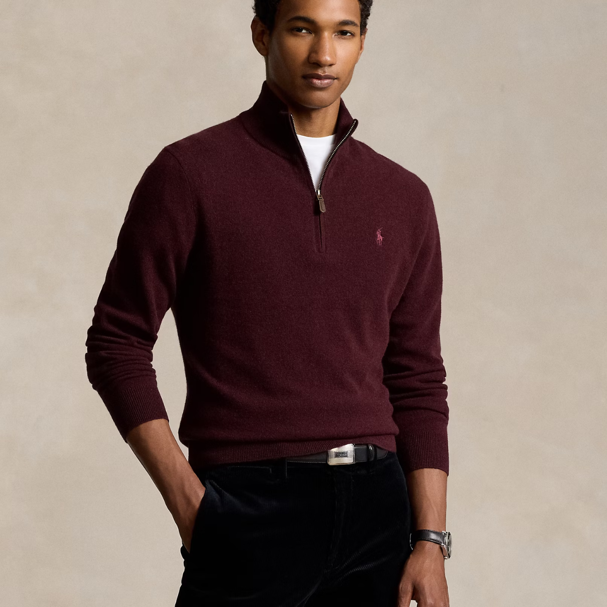 Wollpullover mit Viertelreißverschluss