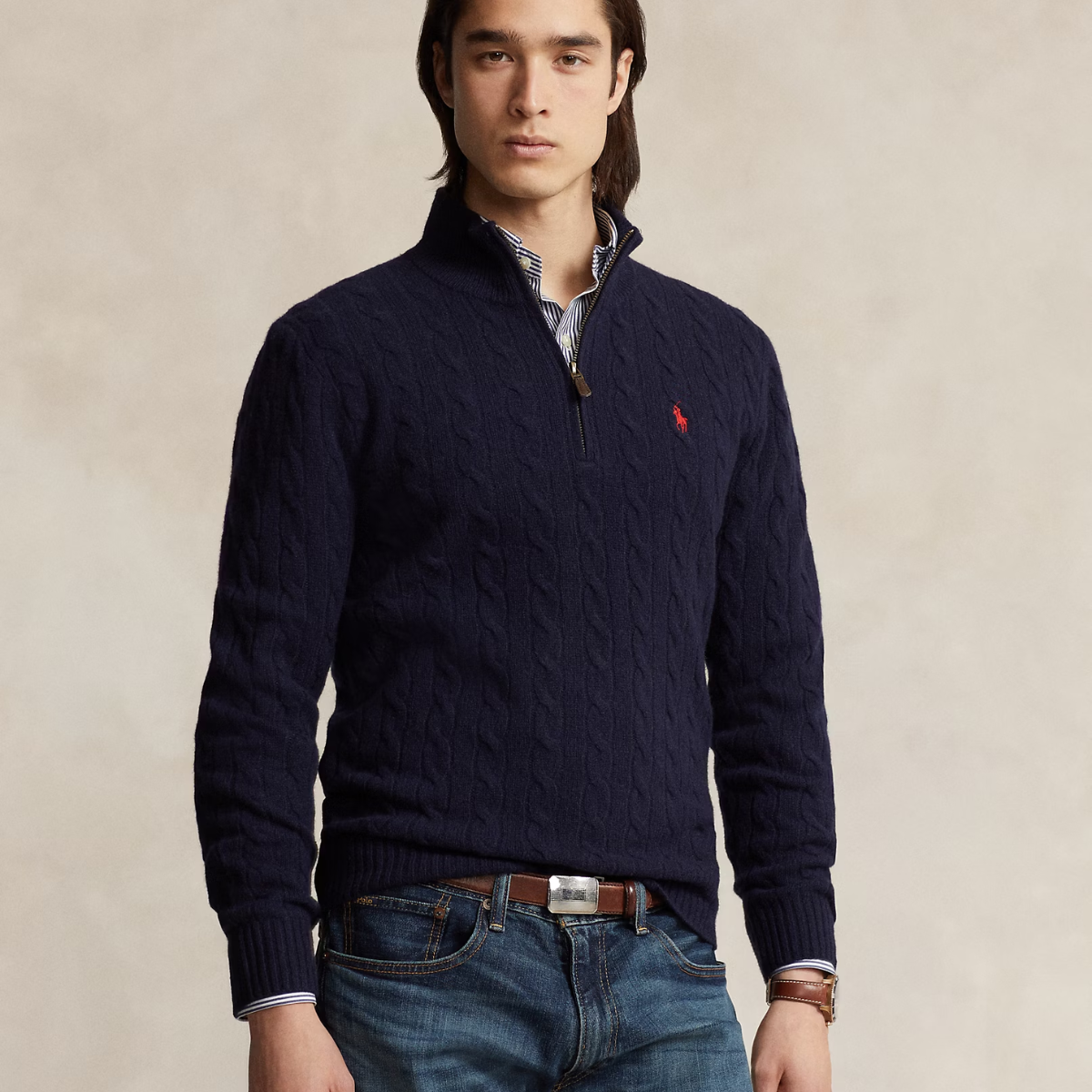 Woll-Kaschmir-Pullover mit Zopfmuster