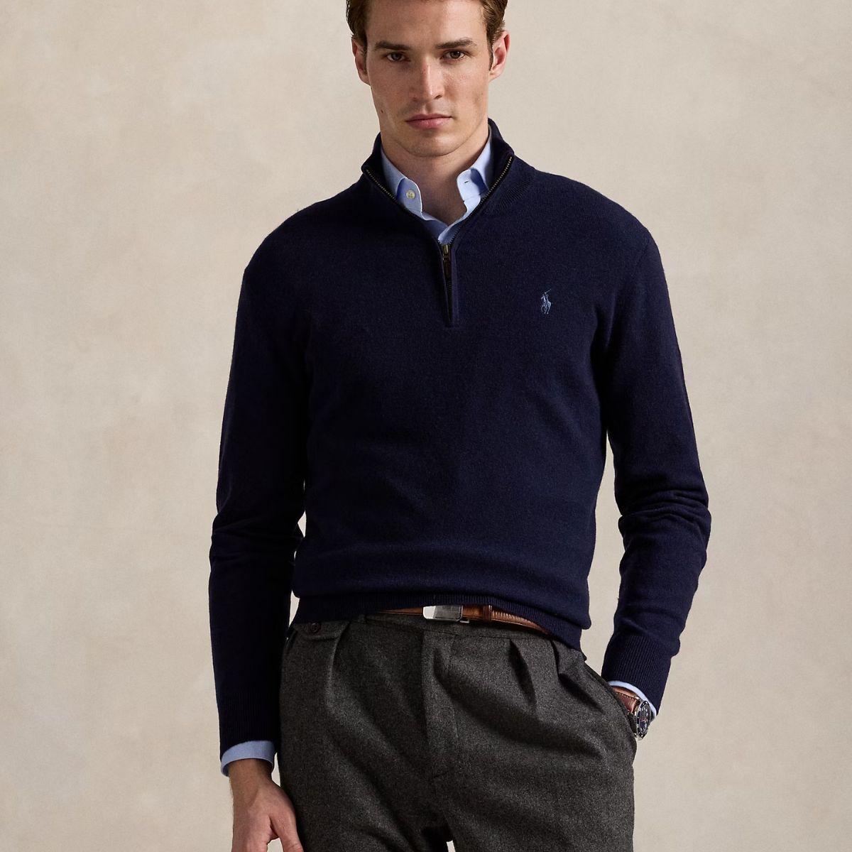 Wollpullover mit Viertelreißverschluss