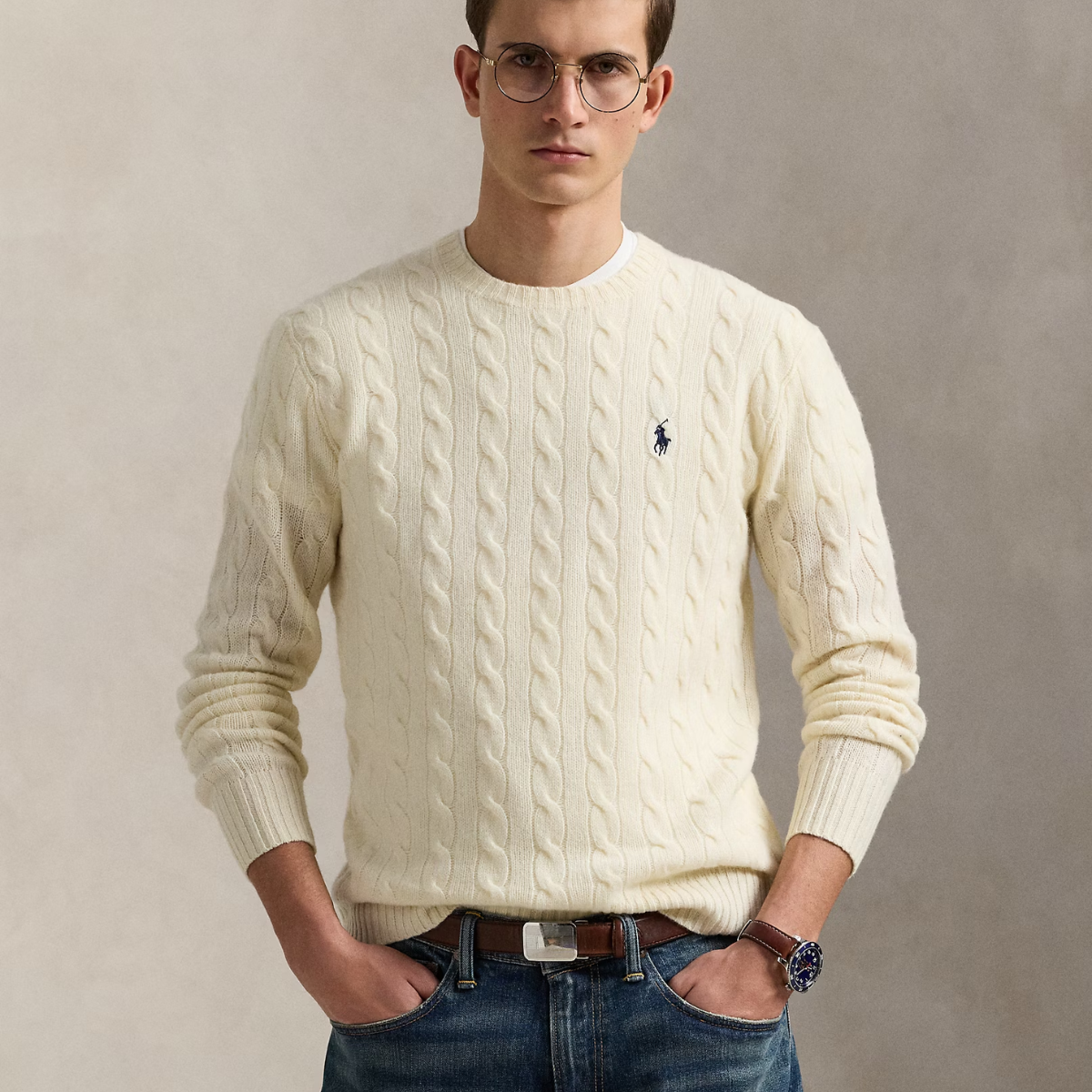 Woll-Kaschmir-Pullover mit Zopfmuster