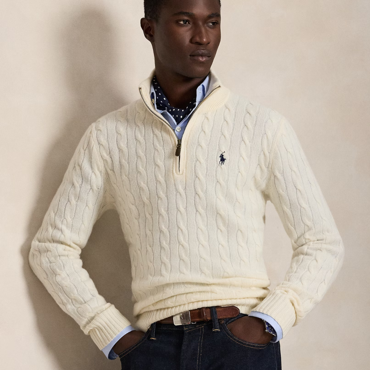 Woll-Kaschmir-Pullover mit Zopfmuster