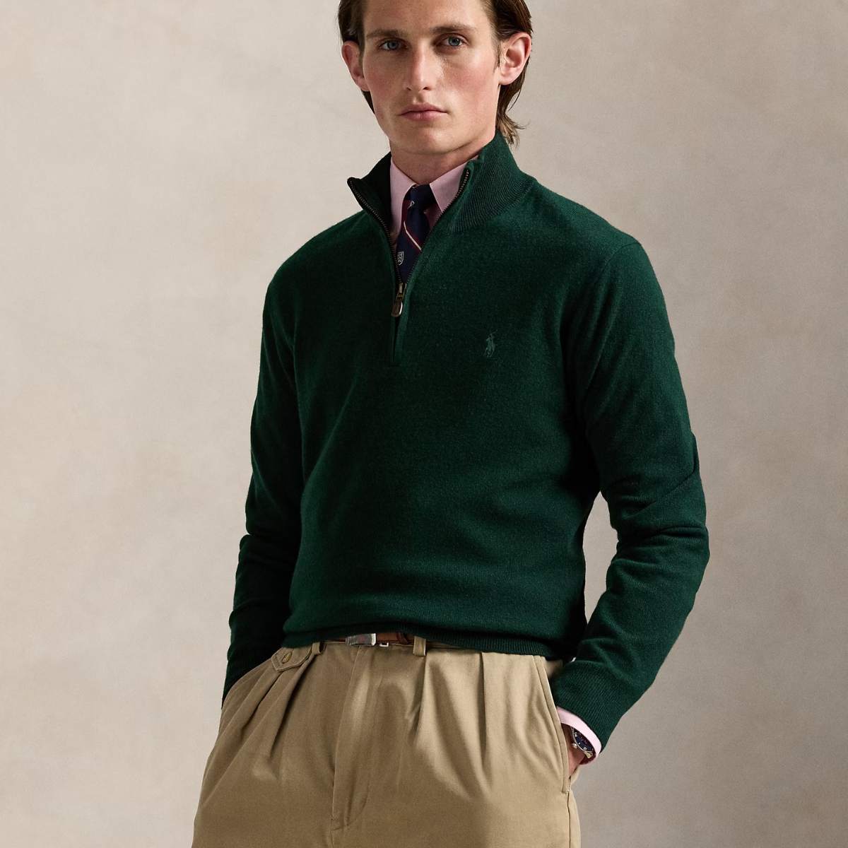 Wollpullover mit Viertelreißverschluss