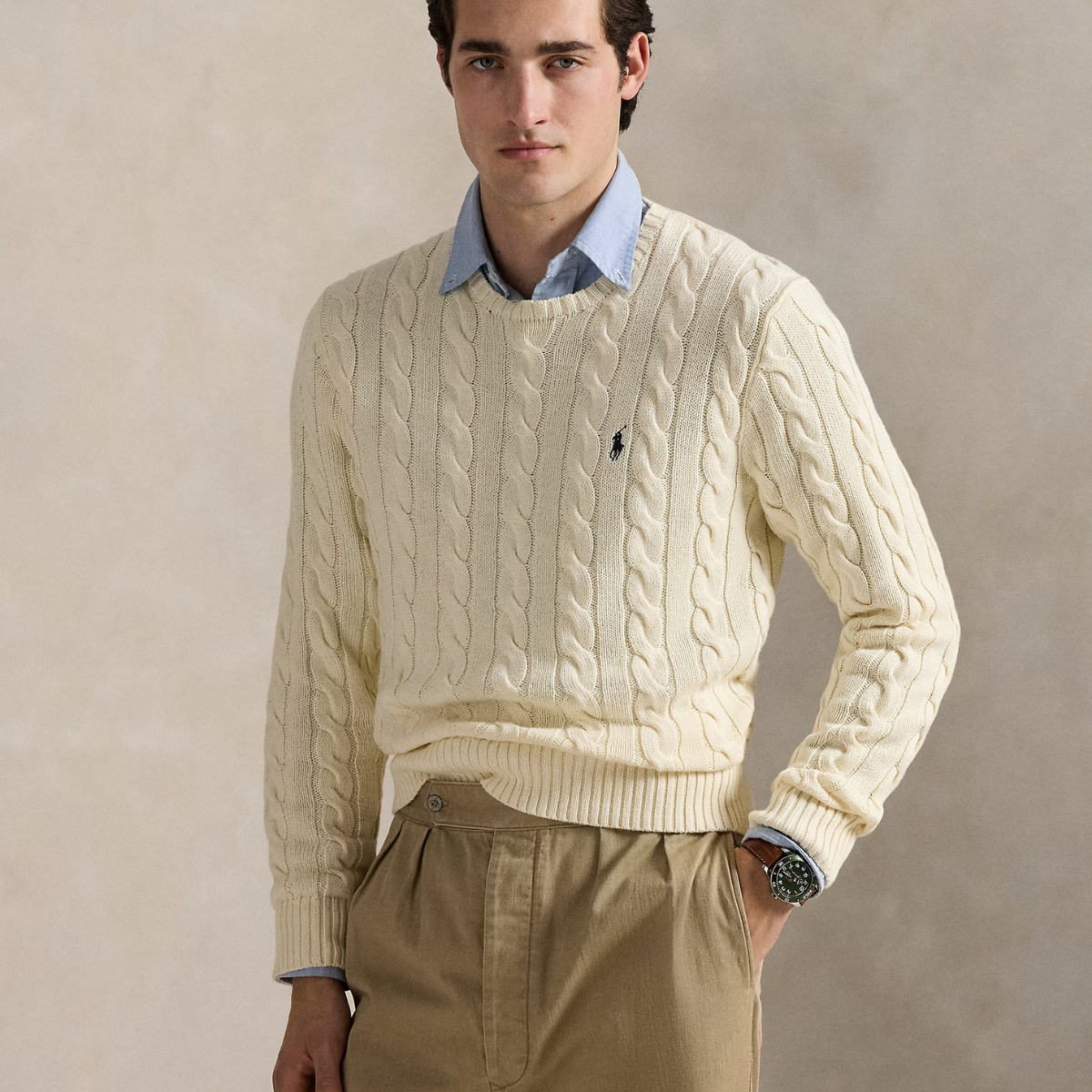 Baumwollpullover mit Zopfmuster