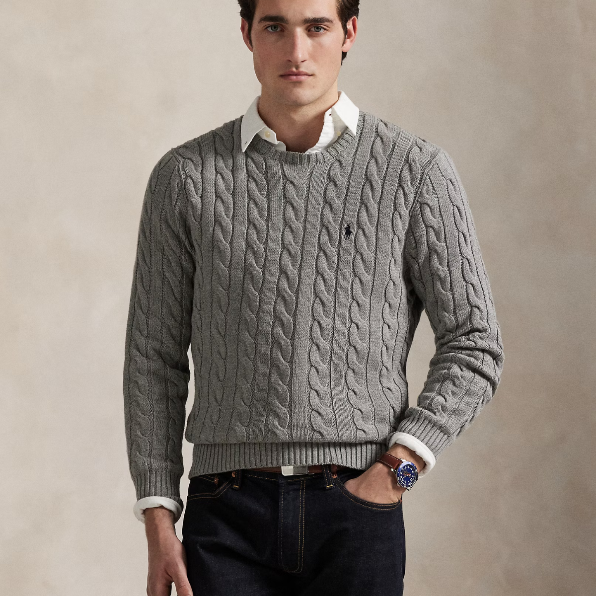 Baumwollpullover mit Zopfmuster