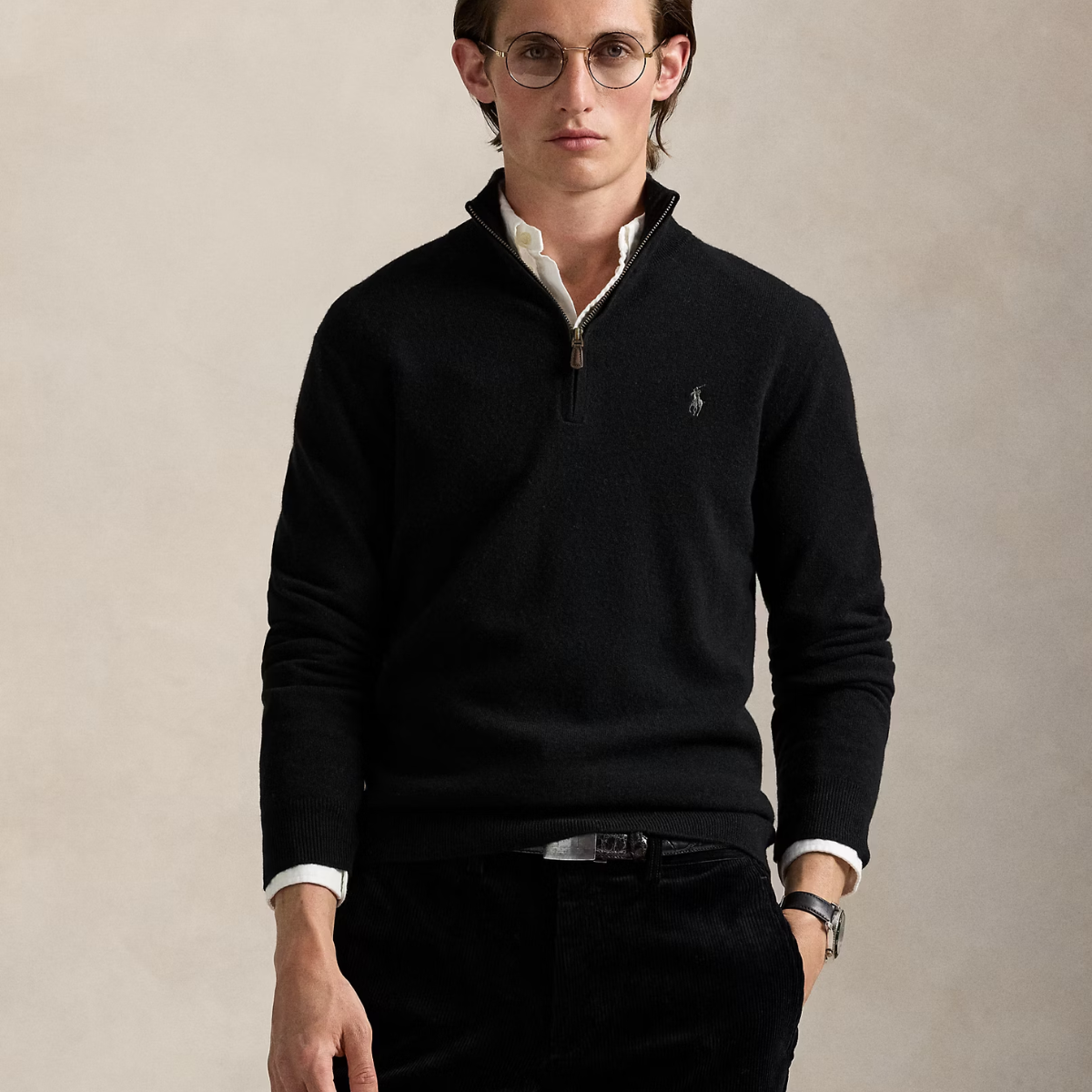 Wollpullover mit Viertelreißverschluss