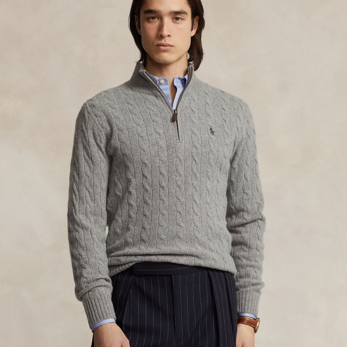 Woll-Kaschmir-Pullover mit Zopfmuster