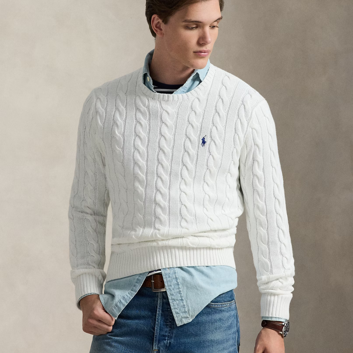 Baumwollpullover mit Zopfmuster