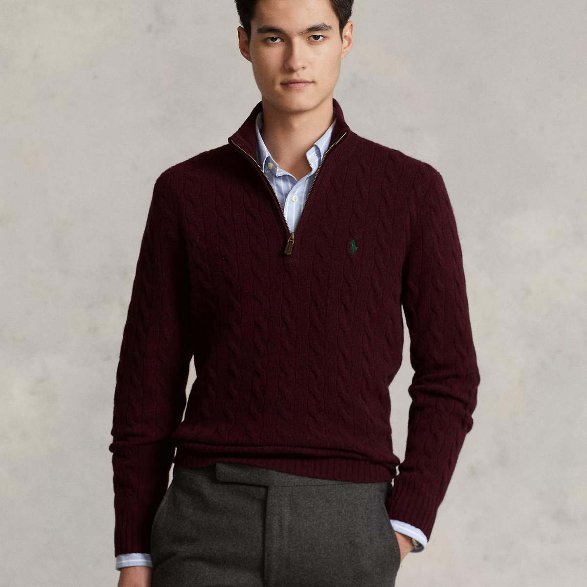 Woll-Kaschmir-Pullover mit Zopfmuster