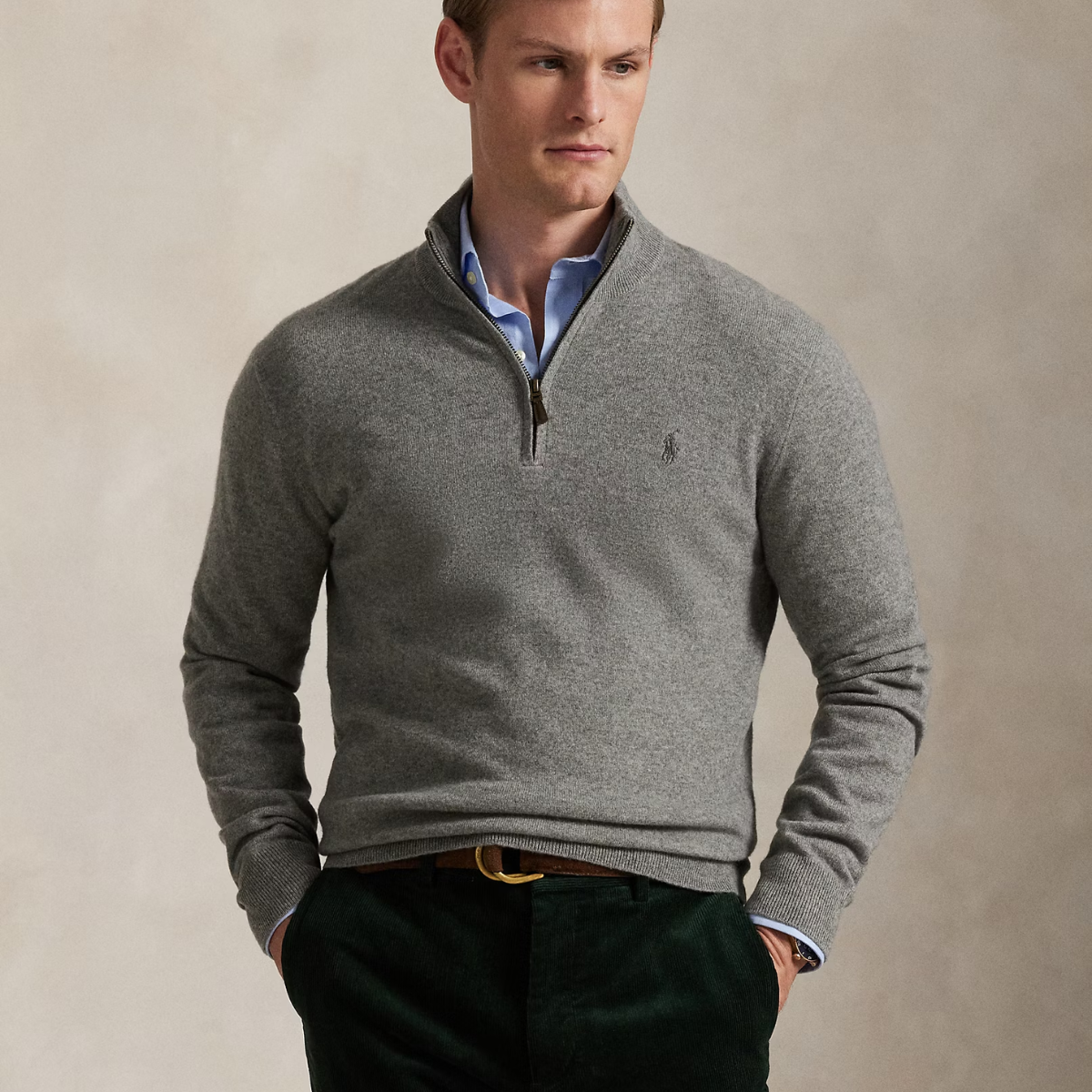 Wollpullover mit Viertelreißverschluss